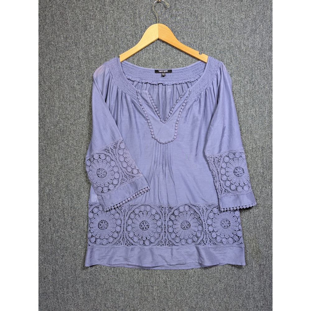 Daniel Rainn Silk Cotton Crochet Lace Boho Blouse Purple XS - Picture 1 of 10